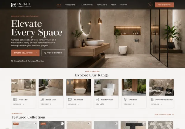 Design direction one: warm terracotta accent on cream with a dark hero.