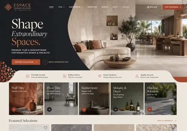Design direction two: curved shapes, terracotta blocks and a brand logo row.