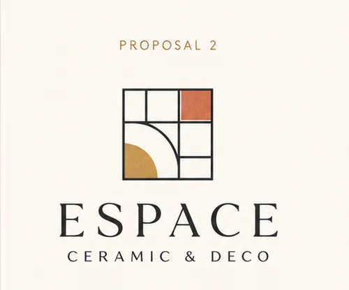Logo proposal two: a grid of rectangles with one terracotta square and a gold quarter circle.