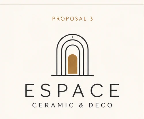 Logo proposal three: a line drawn arch with a gold doorway inside.